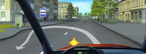 سوال 84: راننده اتوبوس خطی در این حالت چگونه باید عمل کند؟