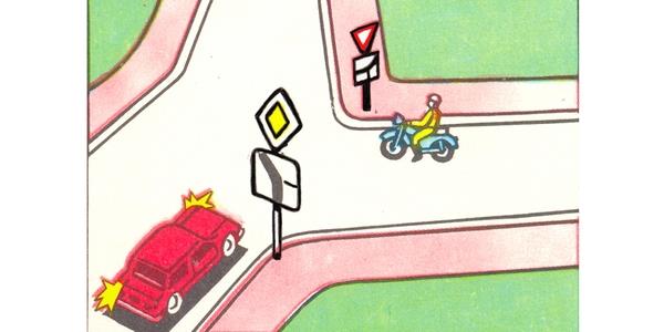 Question 424: The driver of which vehicle must give way?