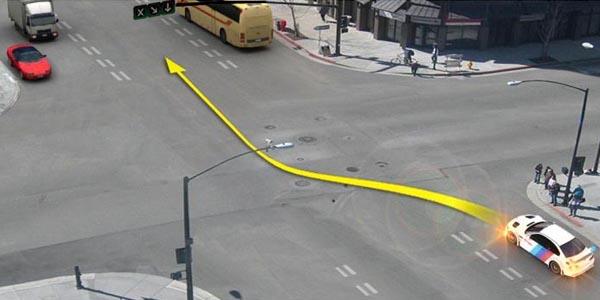 سوال 591: آیا هنگام گردش به راست مجبور به رعایت حق تقدم راننده ای هستید که از الین مقابل نزدیک می شود؟